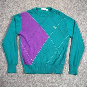 Vintage Lacoste Teal Blue Purple Argyle Crew Neck Sweater Men's‎ Size Large